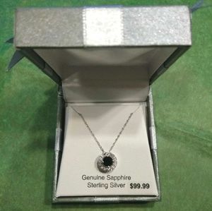 !!SOLD!!sapphire and white topaz halo necklace